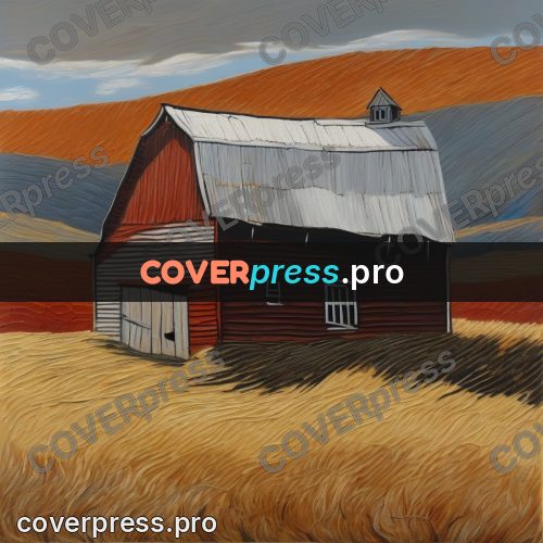 Van Gogh style artwork: barn in a dry field