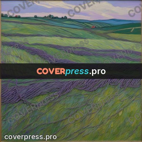Van Gogh style artwork: lavender fields to the horizon