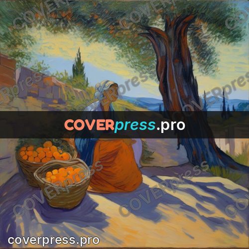 Van Gogh style artwork: woman with a basket of oranges