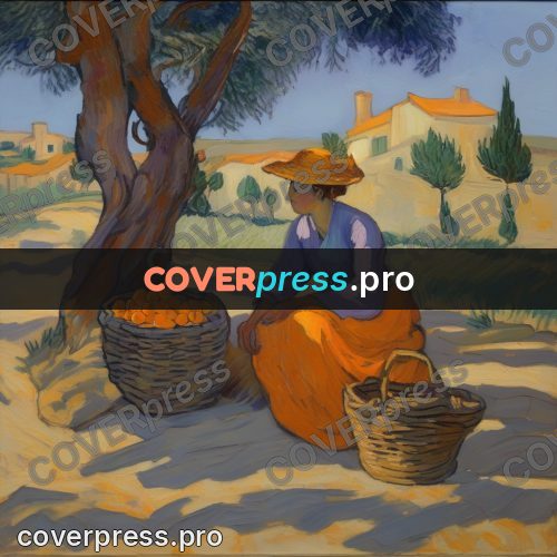 Van Gogh style artwork: woman with a basket of oranges