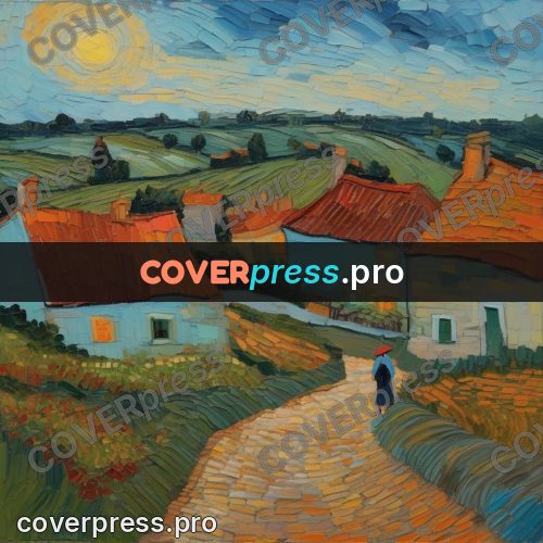 Van Gogh style artwork: village with red roofs