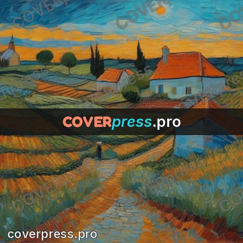 Van Gogh style artwork: village with red roofs