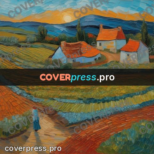 Van Gogh style artwork: village with red roofs