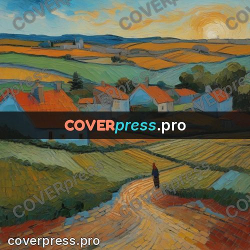 Van Gogh style artwork: village with red roofs