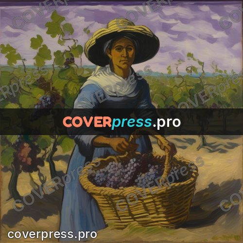 Van Gogh style artwork: grape picker with a basket
