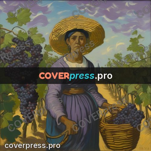 Van Gogh style artwork: grape picker with a basket