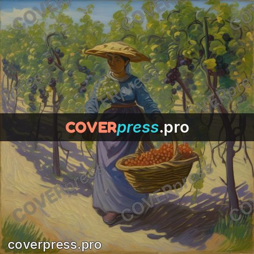 Van Gogh style artwork: grape picker with a basket