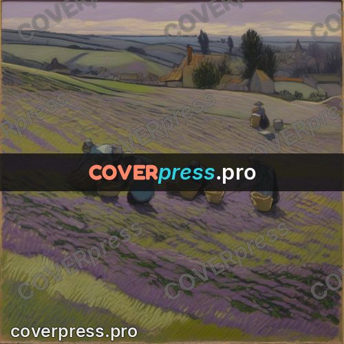 Van Gogh style artwork: lavender harvest in a field