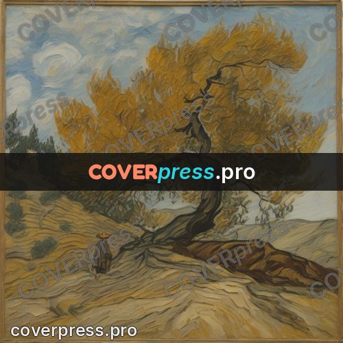 Van Gogh style artwork: old tree in a field