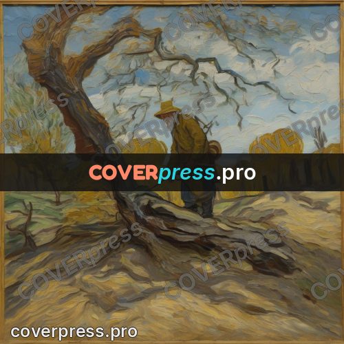 Van Gogh style artwork: old tree in a field