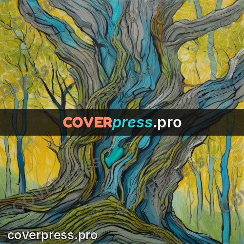Van Gogh style artwork: twisted trunk of an old tree