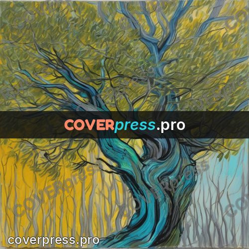 Van Gogh style artwork: twisted trunk of an old tree