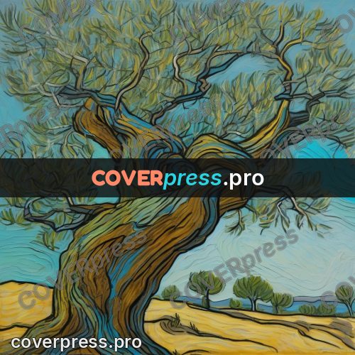 Van Gogh style artwork: twisted trunk of an old tree