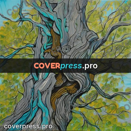 Van Gogh style artwork: twisted trunk of an old tree