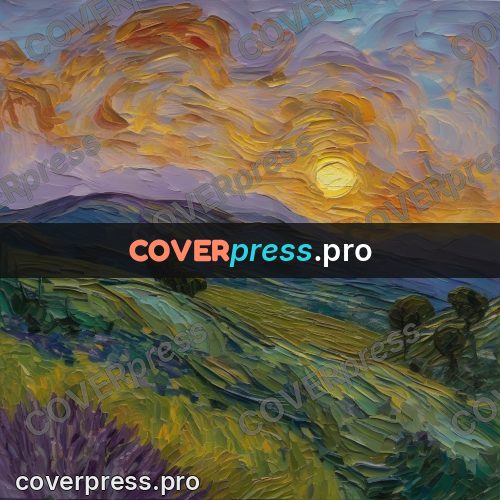 Van Gogh style artwork: hills at sunset