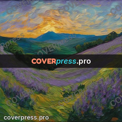 Van Gogh style artwork: hills at sunset