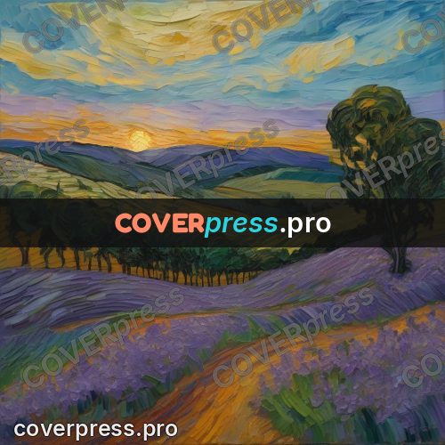Van Gogh style artwork: hills at sunset