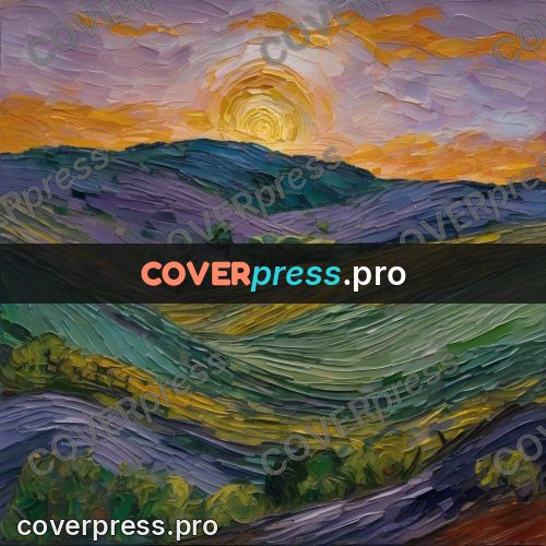 Van Gogh style artwork: hills at sunset