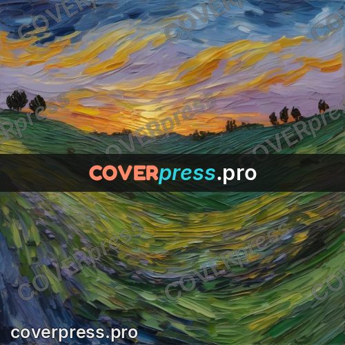 Van Gogh style artwork: hills at sunset