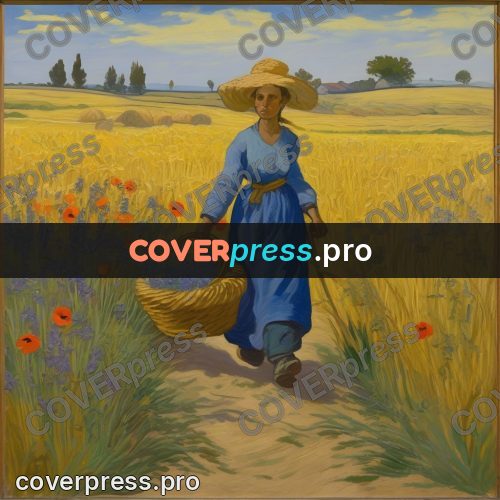 Van Gogh style artwork: woman with a basket walking