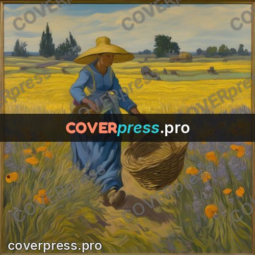 Van Gogh style artwork: woman with a basket walking
