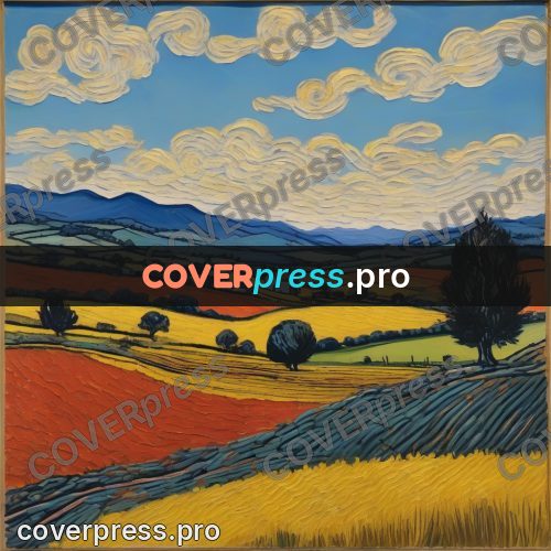 Van Gogh style artwork: hills with fields to the horizon