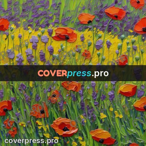 Van Gogh style artwork: poppies among green stems