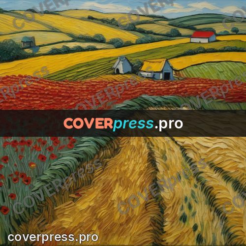 Van Gogh style artwork: poppy field by a house