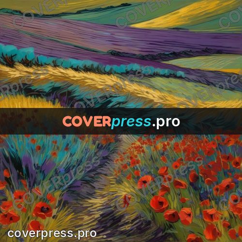 Van Gogh style artwork: poppies and lavender bands