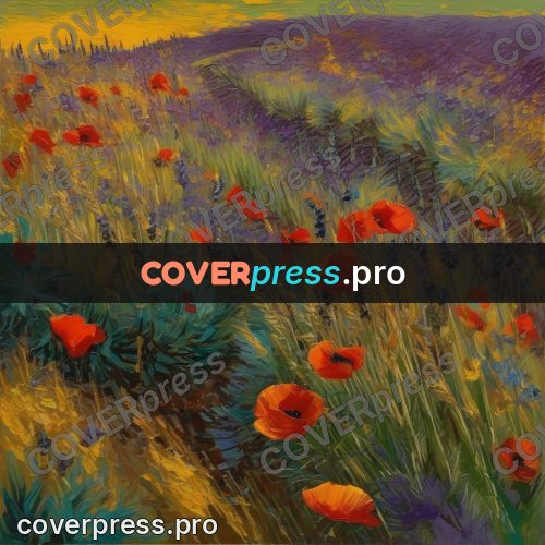 Van Gogh style artwork: poppies and lavender bands