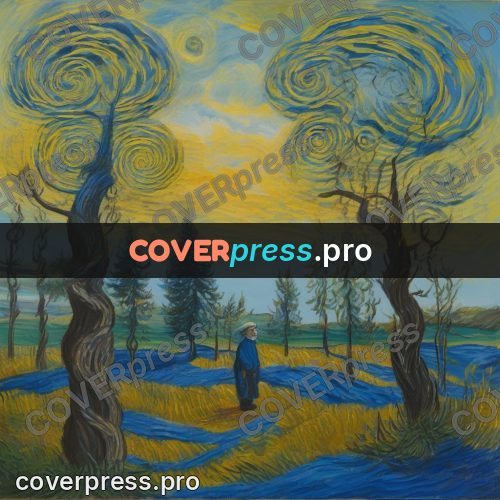 Van Gogh style artwork: twisted trees by a road