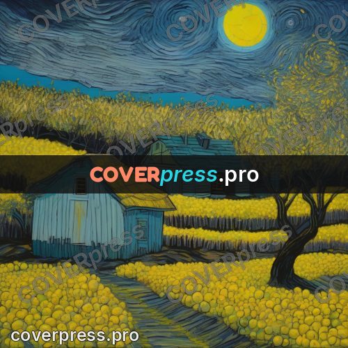 Van Gogh style artwork: shed in a yellow field
