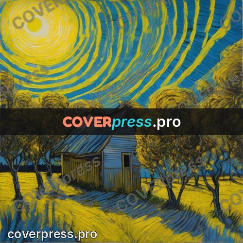 Van Gogh style artwork: shed in a yellow field