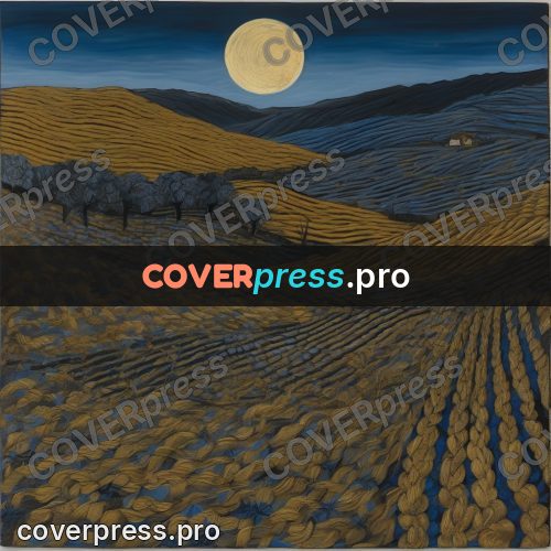 Van Gogh style artwork: moon above a ploughed field