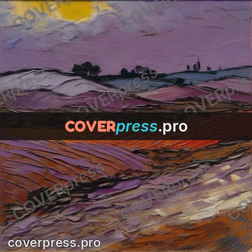 Van Gogh style artwork: violet and orange fields