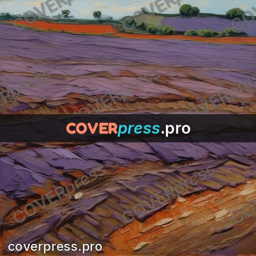 Van Gogh style artwork: violet and orange fields