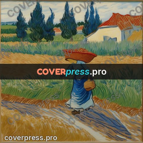 Van Gogh style artwork: woman carrying a basket home