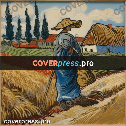 Van Gogh style artwork: woman carrying a basket home