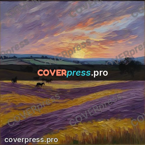 Van Gogh style artwork: horses on a violet field