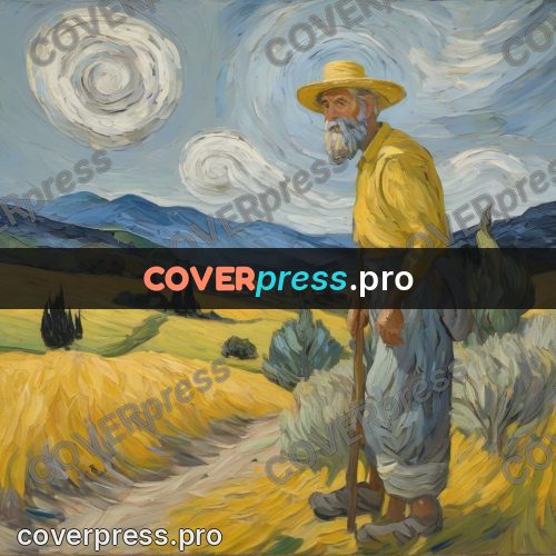 Van Gogh style artwork: old man in a straw hat