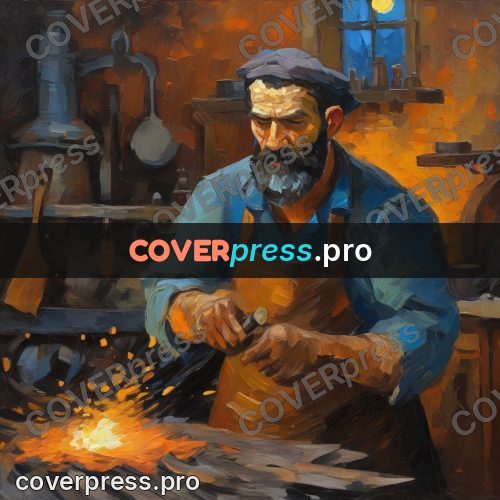 Van Gogh style artwork: blacksmith at an anvil