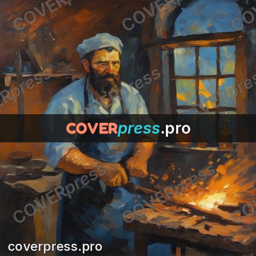 Van Gogh style artwork: blacksmith at an anvil