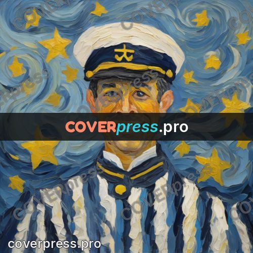 Van Gogh style artwork: captain in a cap under stars