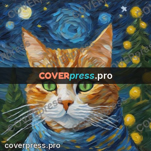 Van Gogh style artwork: ginger cat in a scarf