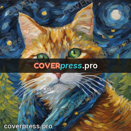 Van Gogh style artwork: ginger cat in a scarf