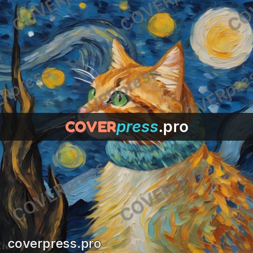 Van Gogh style artwork: ginger cat in a scarf