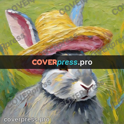 Van Gogh style artwork: rabbit in a straw hat