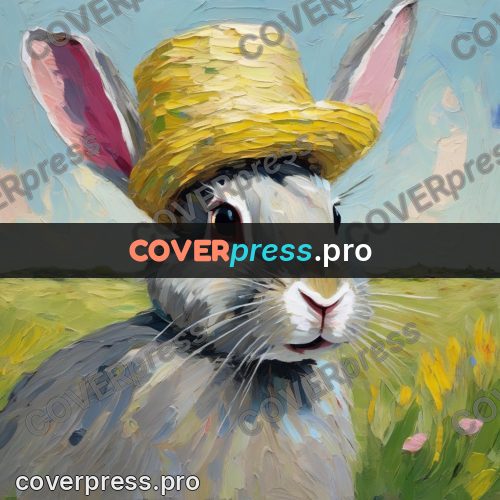 Van Gogh style artwork: rabbit in a straw hat