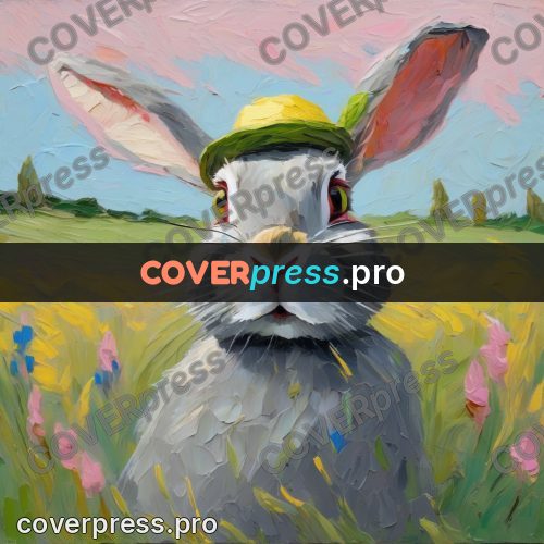 Van Gogh style artwork: rabbit in a straw hat