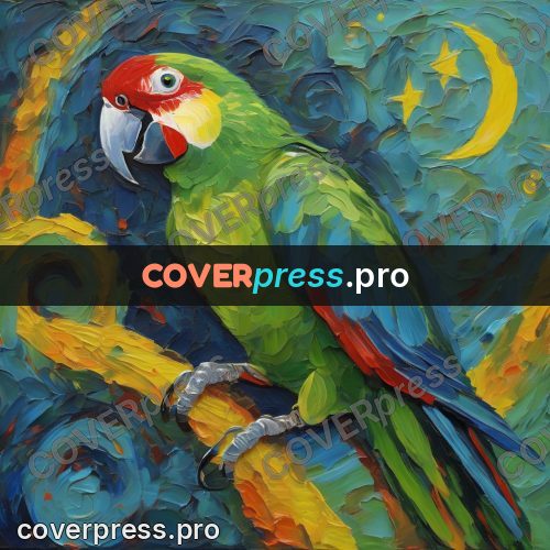 Van Gogh style artwork: green parrot on a branch